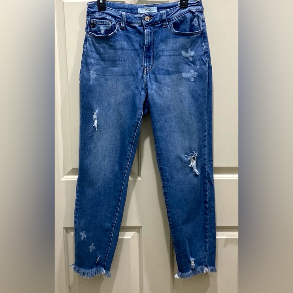 KanCan Blue Distressed SZ 29 Grunge Edgy Streetwear Boho Frayed Hem Denim Jeans